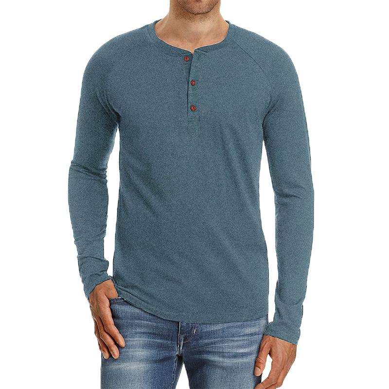Men's Long-sleeved Shirt Solid Casual Bottom Shirt Slim Fit Round Neck Men's T-shirt