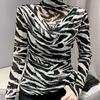 Half Turtleneck Bottoming Shirt for Women Underwear Autumn Animal Print Mesh Tight-fitting Long-sleeved T-shirt