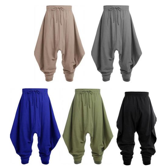 Мужские штаны-шаровары Повседневные с кулиской Свободные хлопковые штаны с заниженным шаговым швом для хиппи Уличная одежда Пляж