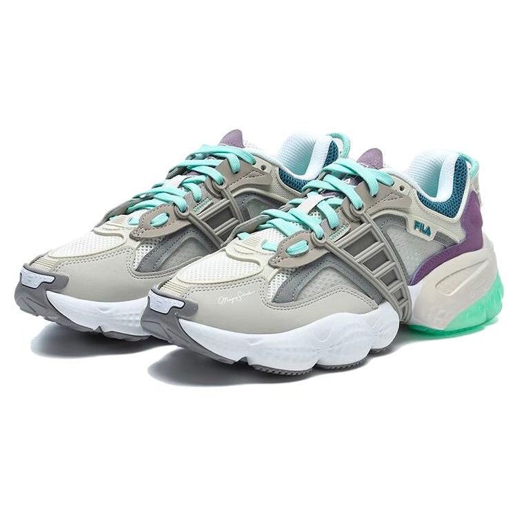 Fila Волшебная палочка X Лестничная ткань Синтетическая кожа ТПУ Модные спортивные низкие кроссовки Папины кроссовки Женские кроссовки Серо-зеленые F12W322111FLS