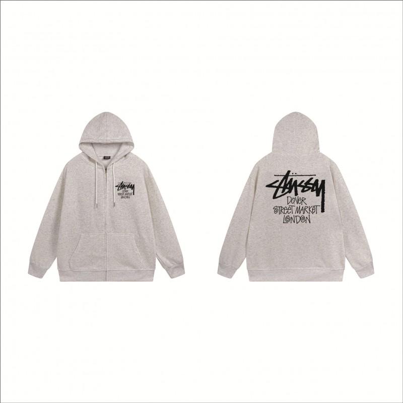 Stussy-Style Zip-Up Hooded Sweatshirt Men Oversized Cotton Long Sleeve Casual Graphic Pullover Jacket