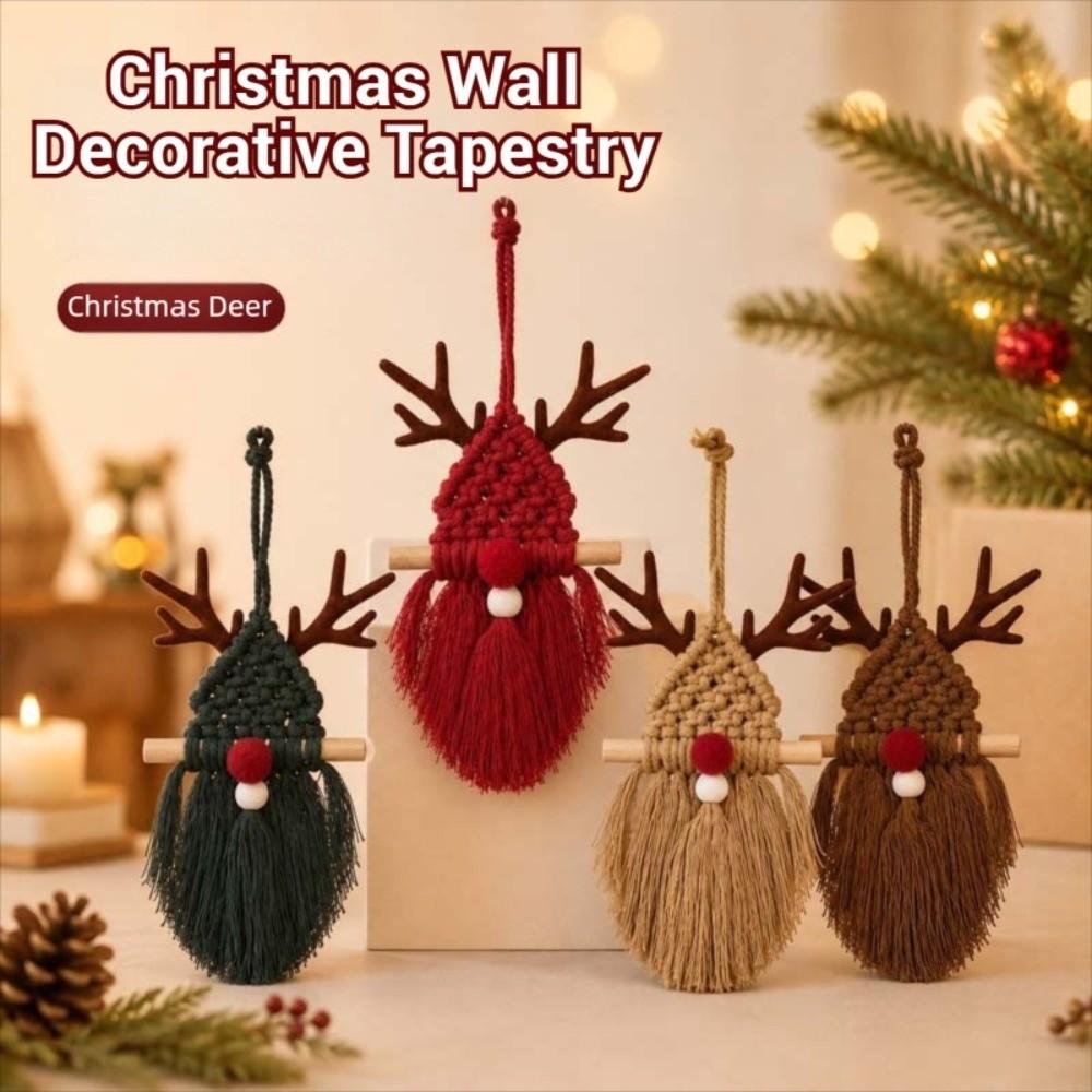 Handwoven Christmas Tree Tapestry Santa Claus Cotton Rope Tapestry Bedroom