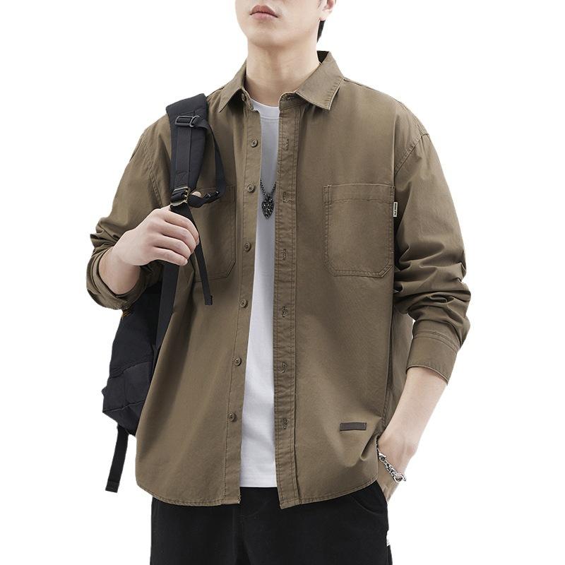 Japanese Retro Tooling Shirt Men'S Khaki Versatile Loose Large Size Casual Shirt Jacket Top Tide