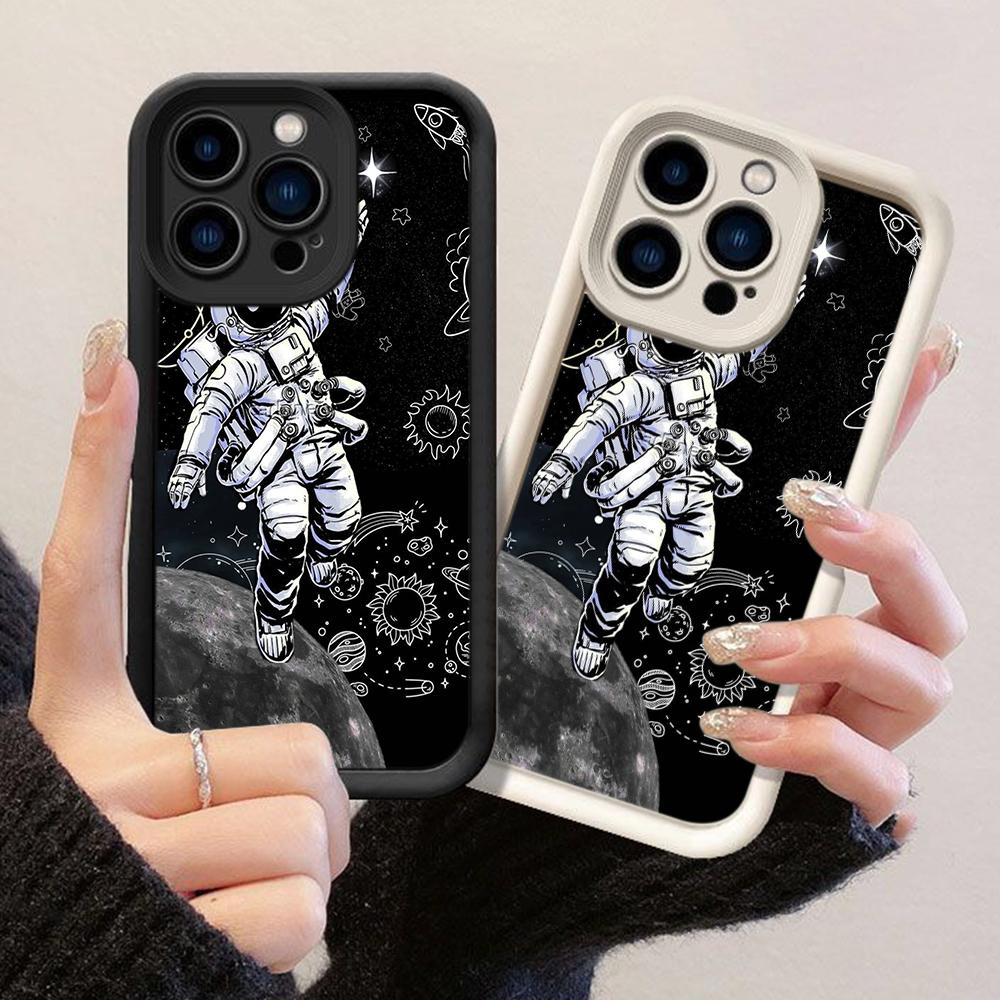 JT37 Астронавт Чернильные Рисунки Иллюстрация Чехол для Телефона iPhone 17 16 Pro Max Samsung S26 A17 A16 A07 Xiaomi 15T Redmi Note 14 Pro Plus Мягкий ТПУ Чехол