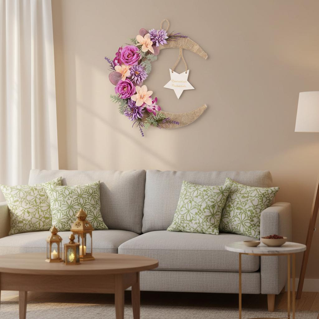 3D 37cm Moon-Shaped Artificial Flower Wreath Wall Hanging, Cross-Border Door Decoration, Festival Decoration, Front Door Hanging