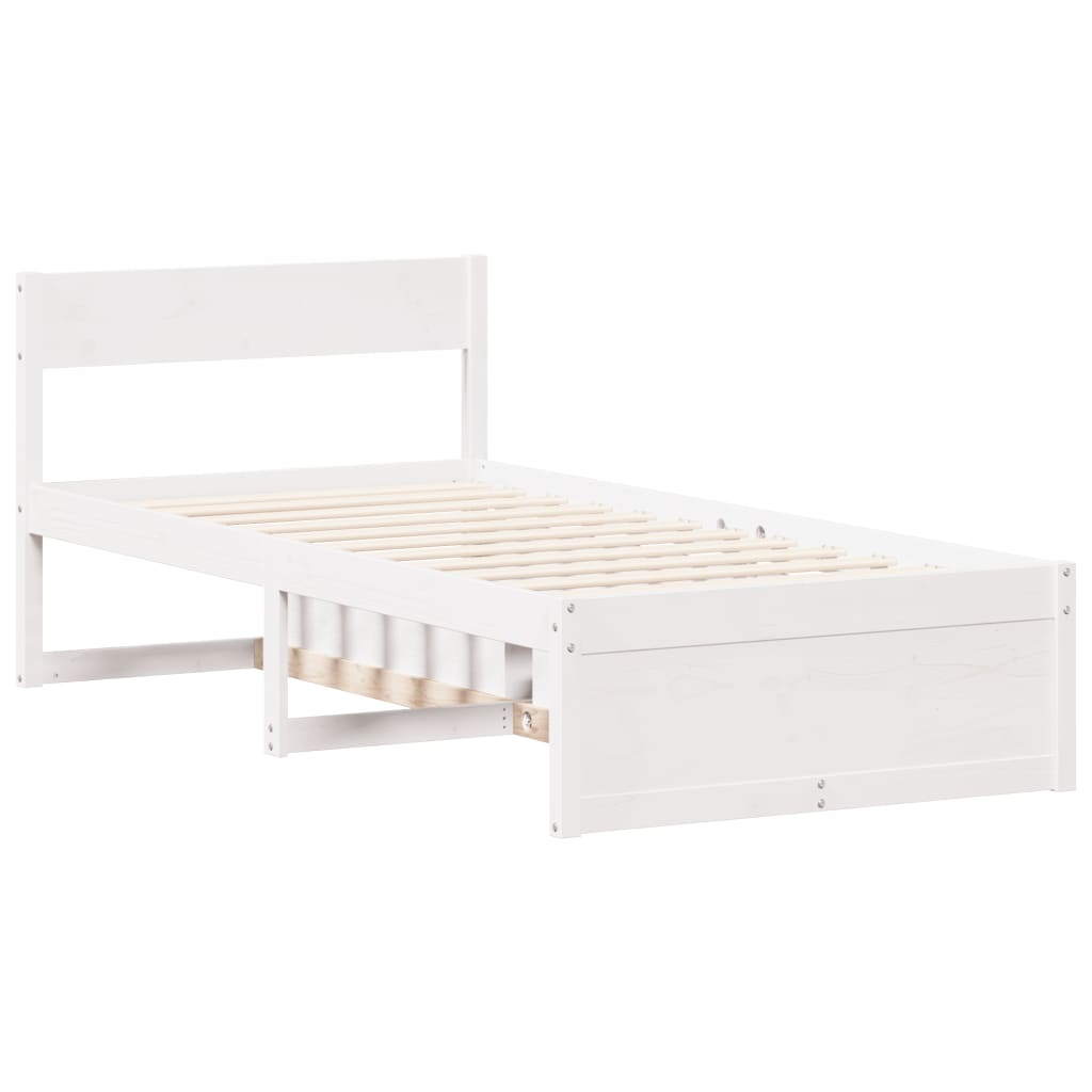 Vidaxl Rama Łóżka Bez Materaca, Biała, 75X190 Cm, Lite Drewno Sosnowe