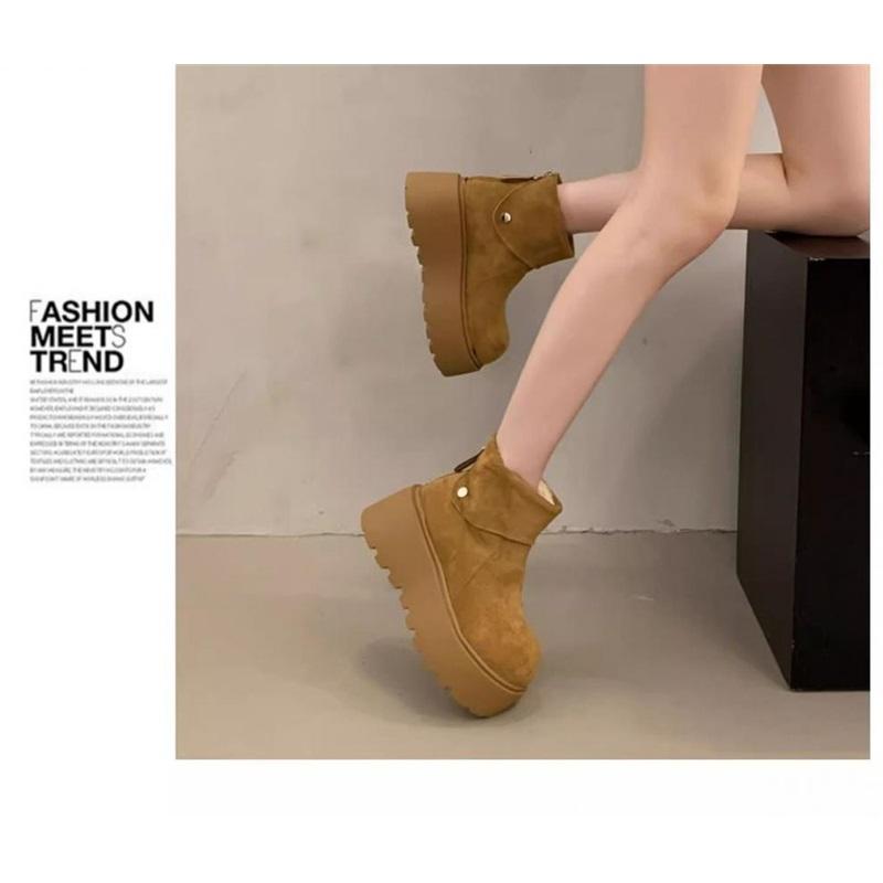 Women's Platform Snow Boots Fleece Lined Ankle Boots Zipper Short Booties