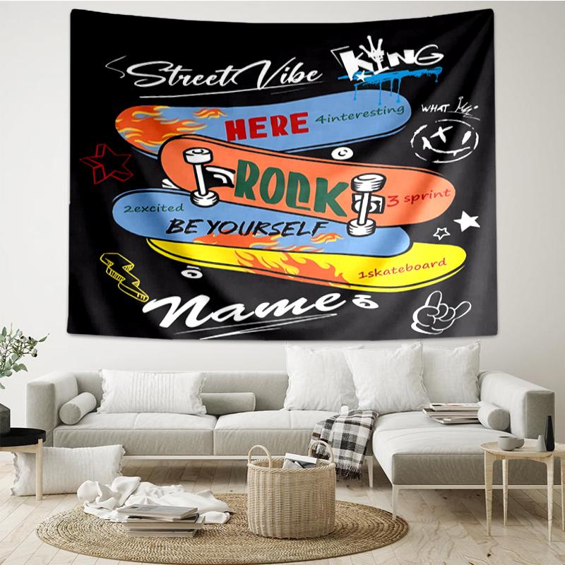Custom Name skateboard Print Tapestry, Backdrop, Easy Setup, Ideal for Bedroom, Office & Living Room, with Aesthetic Wall Hanging Decor.