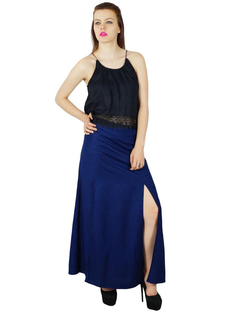 Bimba Women Rayon Maxi Skirt with Long 2 Slits