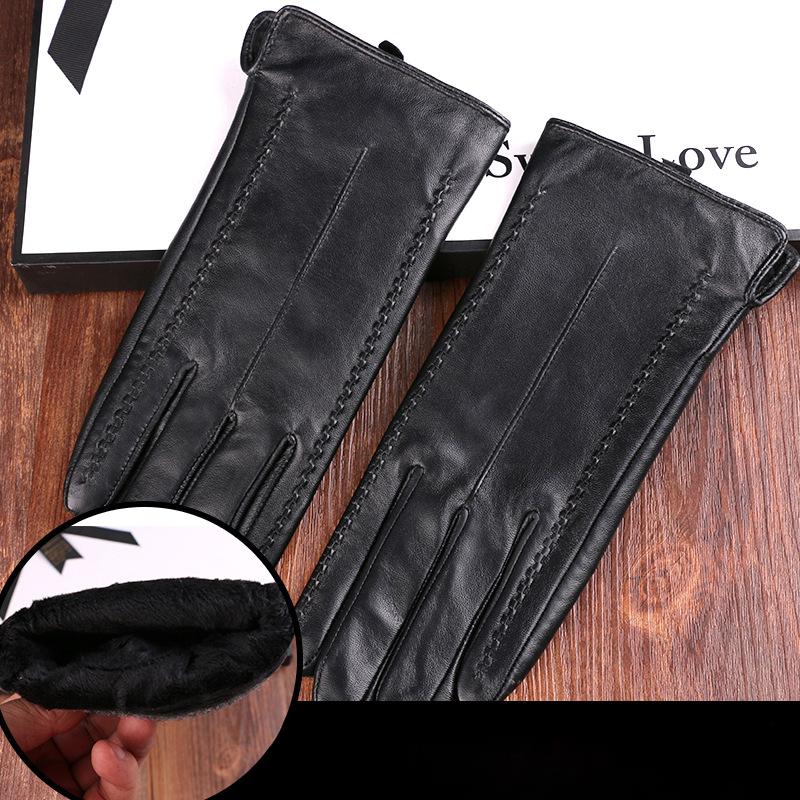 Women's Autumn and Winter Sheepskin Gloves Outdoor Riding Driving Plus Velvet Warm and Cold Great Wall Flower Touch Screen Gloves