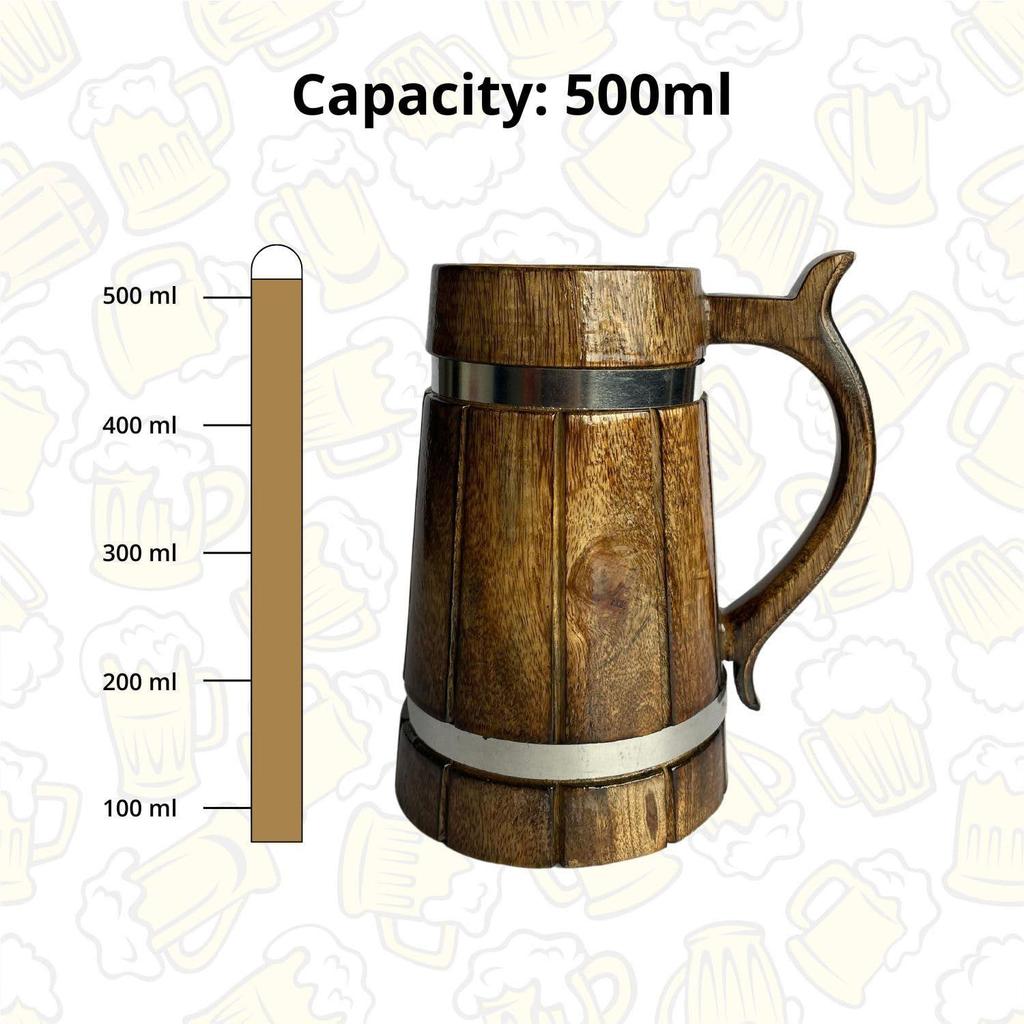 Деревянная пивная кружка ручной работы объемом 500 мл, манговое дерево с отделкой «Шишам», в стиле бочки, легкая и прочная, для крафтового пива, домашнего бара, кафе, вечеринки, подарка