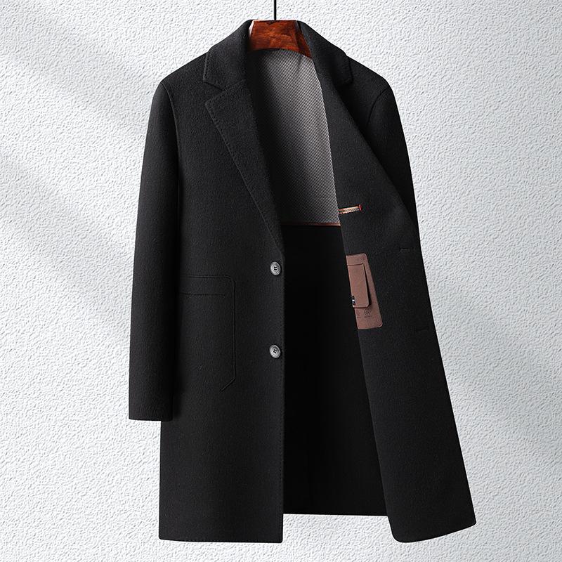 Новое осенне-зимнее утолщенное длинное шерстяное двухстороннее шерстяное пальто с воротником для костюма, мужское молодежное тонкое пальто