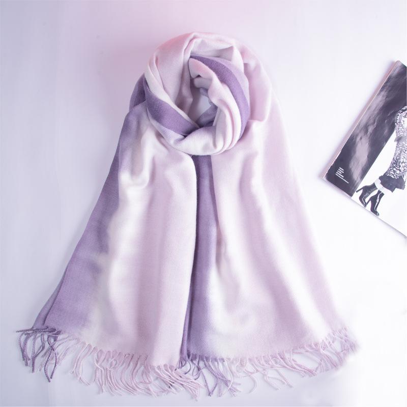 Elegant Celebrity Style Tie-dye Gradient Fringe Scarf Autumn and Winter Shawl Imitation Cashmere Warm Scarf Female