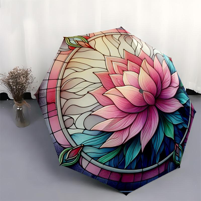 1pc Lotus Stained Glass Mandala Umbrella with Plastic Handle,Suitable for All Seasons Home Travel Outdoor UmbrellaDD1122