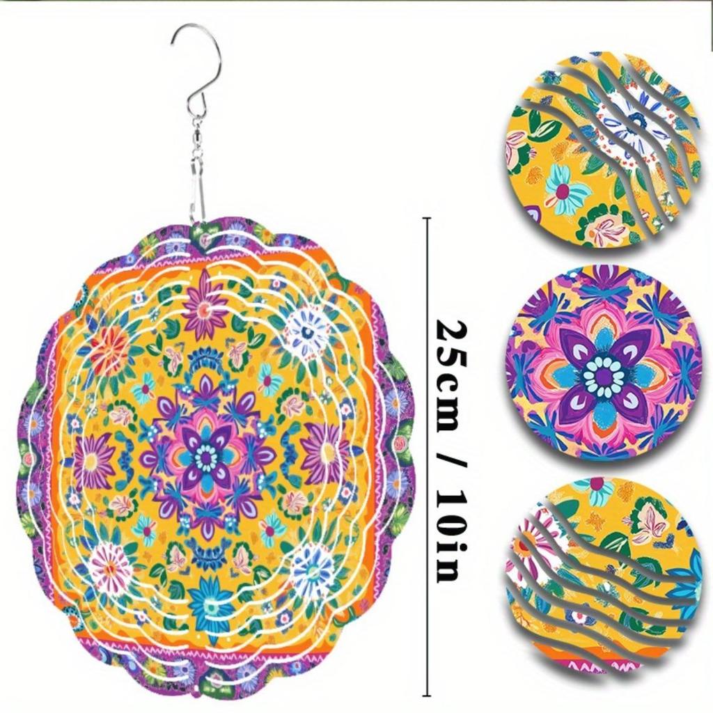 10 Inch Metal Mandala Wind Spinner Outdoor Garden Decor Multi Color Floral Hanging Art for Patio Balcony Courtyard No Battery Needed