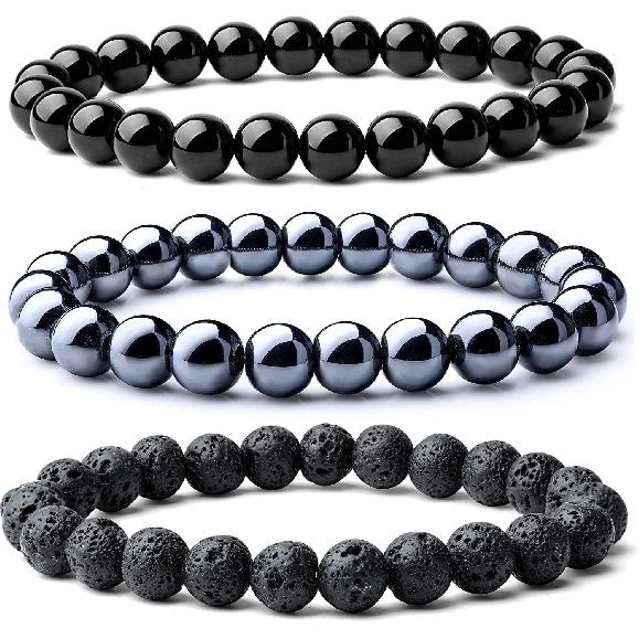 WFJ Black Obsidian Hematite Triple Protection Bracelets Set - Tiger Eye Beaded Natural Stone Bracelet for Men Women Gemstone (10MM)