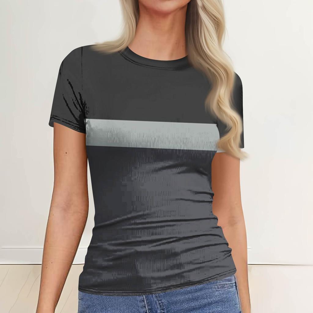 Женская узкая футболка, модный повседневный свитер с круглым вырезом и коротким рукавом