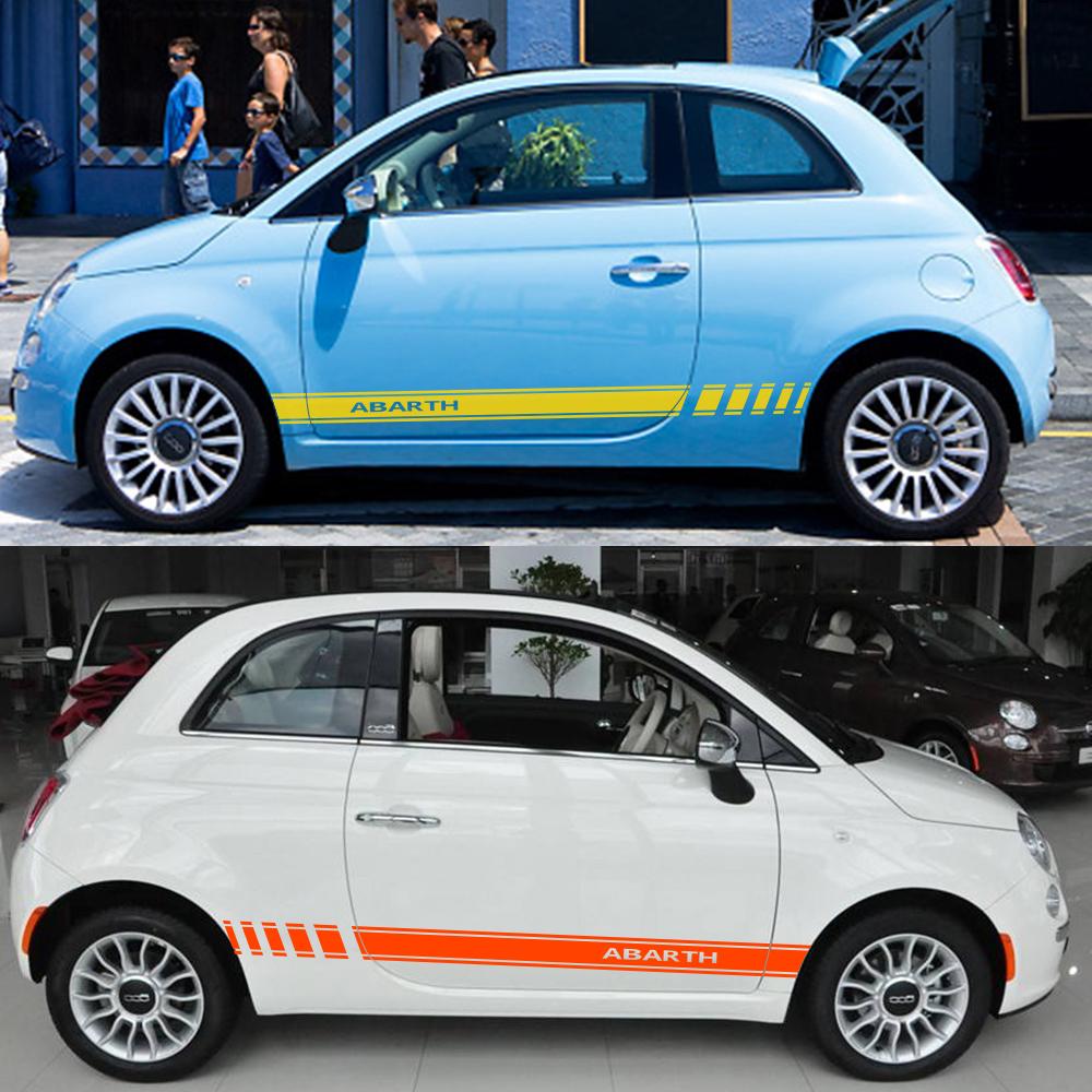 2 шт. Автомобильные боковые полосы-наклейки для FIAT 500 Abarth, Аксессуары, Тюнинг, Автомобильная виниловая пленка, Гоночные спортивные графические наклейки