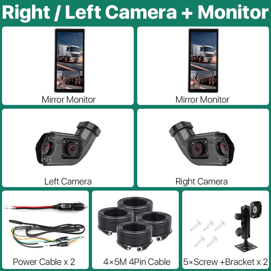 GreenYi BSD Radar Alarm Car DVR Video Recording 2 Channel AHD Side View Camera with Truck Buses 10.36 Inch Rear Mirror Monitor