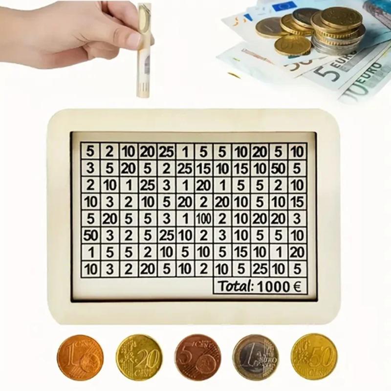Копилка для денег 500/1000/2000/3000/5000/10000 евро, деревянная копилка для денег, многоразовая копилка с копилками для целей и чисел