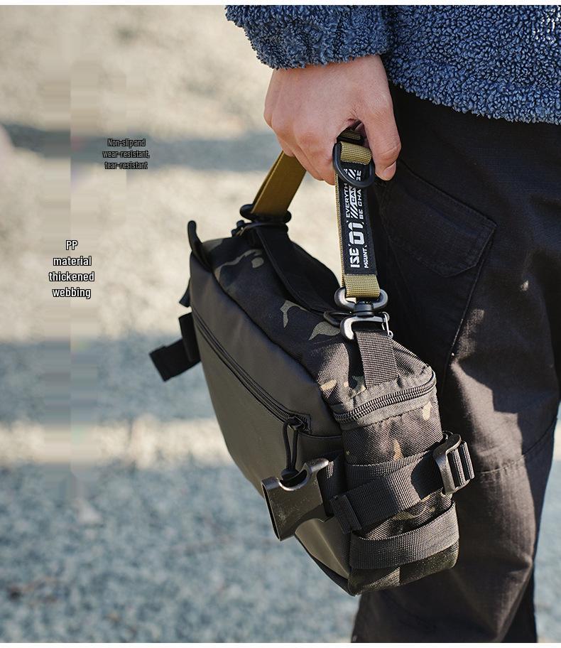 ISE MOUNT Multifunctional Outdoor Crossbody Bag with Shoulder Strap and Long Storage Rope for Camping & Tactical Use.