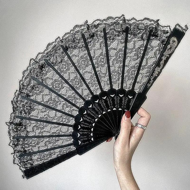 Decorative Fan Chic Female Handheld FanVintage Style Lace Folding Fan Chinese Japanese Pattern Art Craft Gift Decor