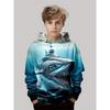 Children's Fishing Pattern 3D Digital Printing, Boys' Hip Hop Personality Hooded Sweatshirt