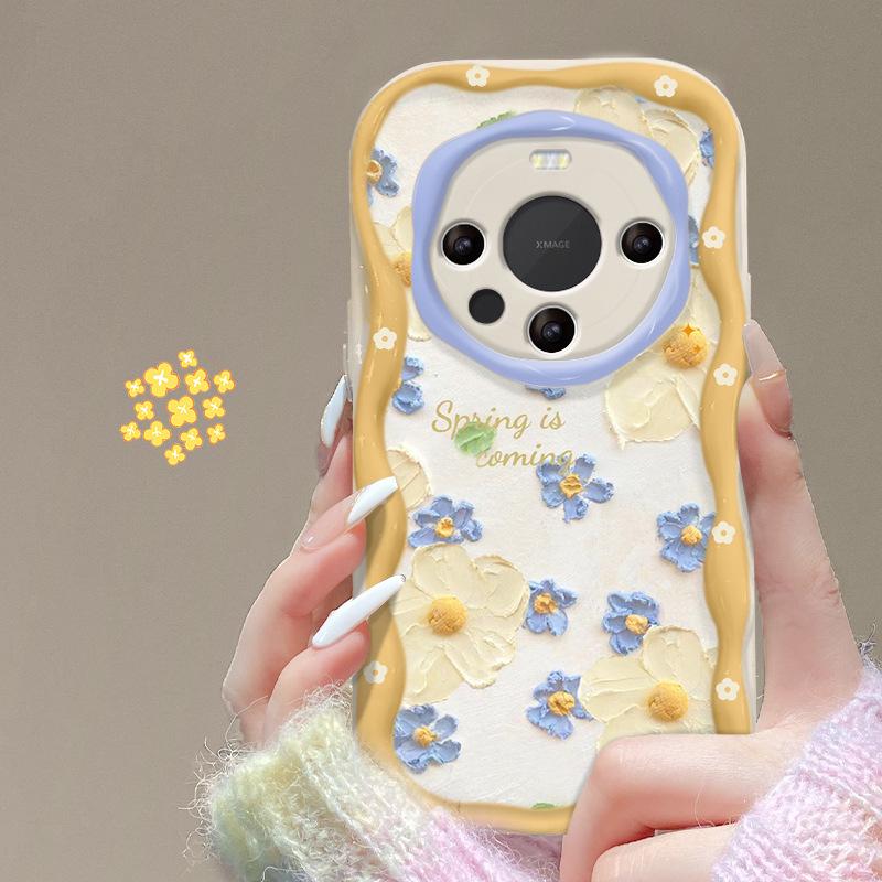 Подходит для чехла для мобильного телефона Huawei Mate60pro P50 Полноэкранная масляная живопись Цветочная цепочка Honor 100/90 Прозрачный силикон