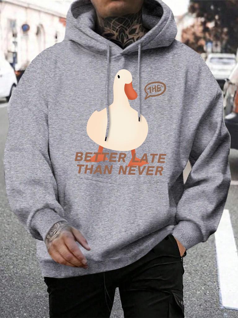 Better Late Than Never Duck Printing Men Hoodie Multicolor Loose Hoody Autumn Fleece Streetwear Hip Hop Pocket Man Hoodies