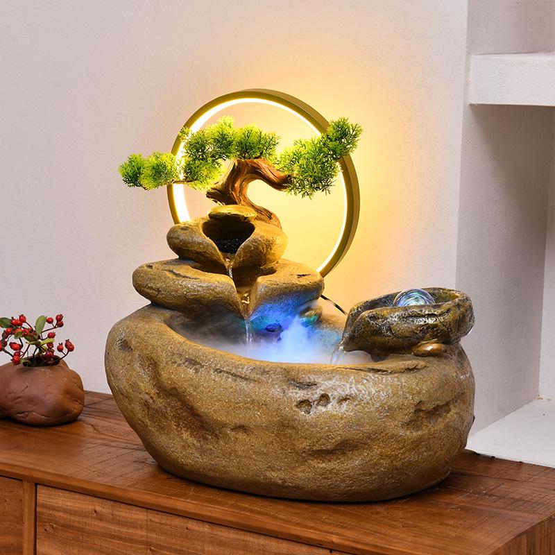 Настольный фонтан с каменной горкой - украшение в виде колеса фэн-шуй с циркулирующей водой для офиса или дома.
