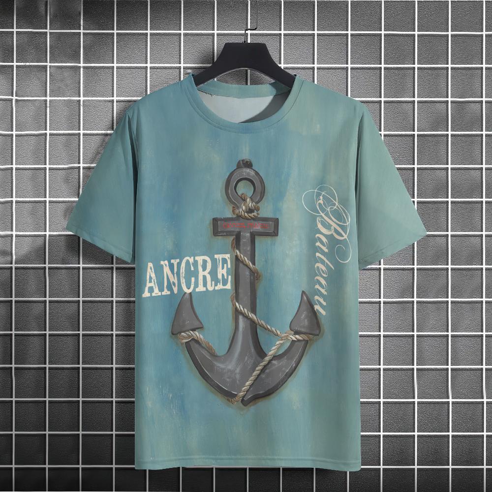Мужская футболка в стиле ретро с 3d принтом «Якорь лодки» Футболки с короткими рукавами Топы с морским принтом Свободная футболка большого размера с коротким рукавом для мужчин