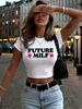 Женские укороченные футболки с принтом 'Future Milf', летние, мягкие, с высокой эластичностью, Y2K, Streetwear, удобные, с круглым вырезом