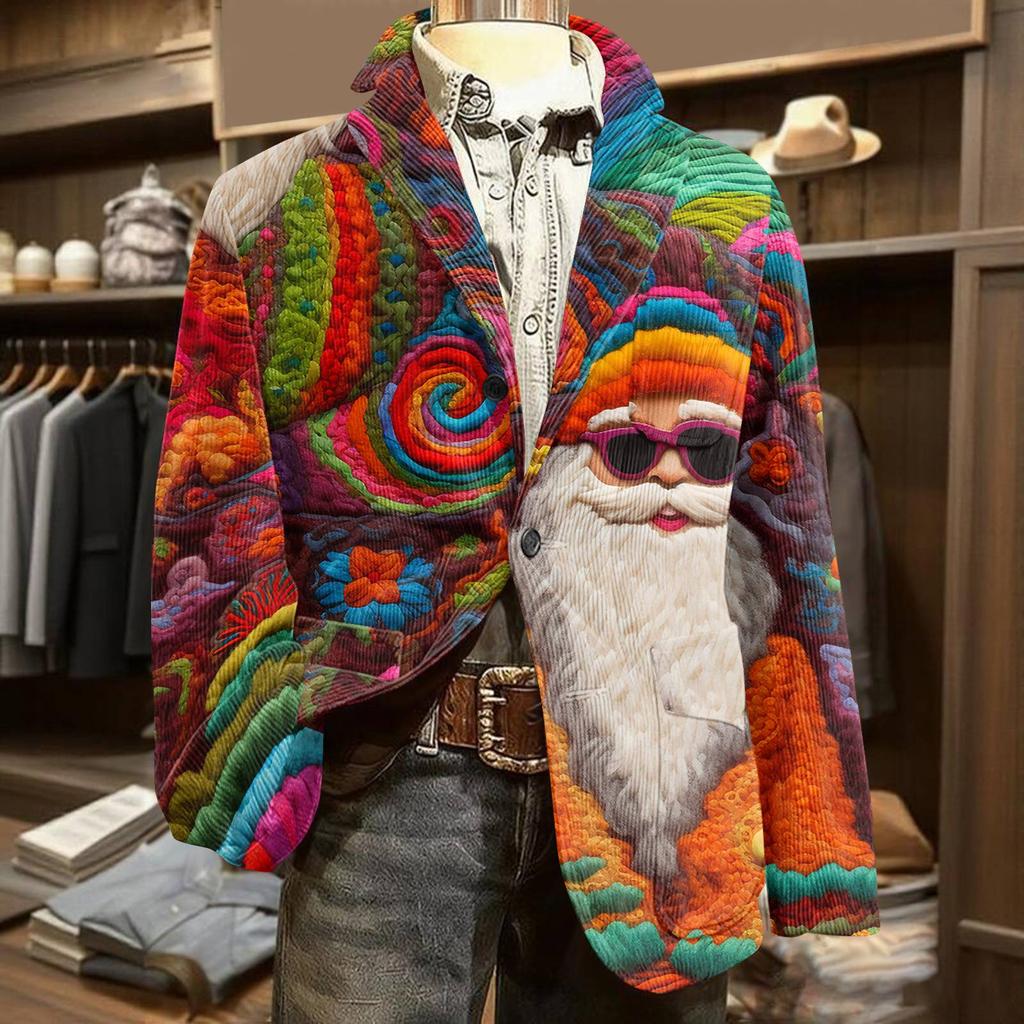 Мужской вельветовый теплый пиджак-кардиган с принтом и карманами, мужской повседневный костюм