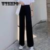 Mid Waist Pure Color Trousers Women's Wide-leg Pants Super Long Elastic Waist Straight Loose Casual and Elegant Daily