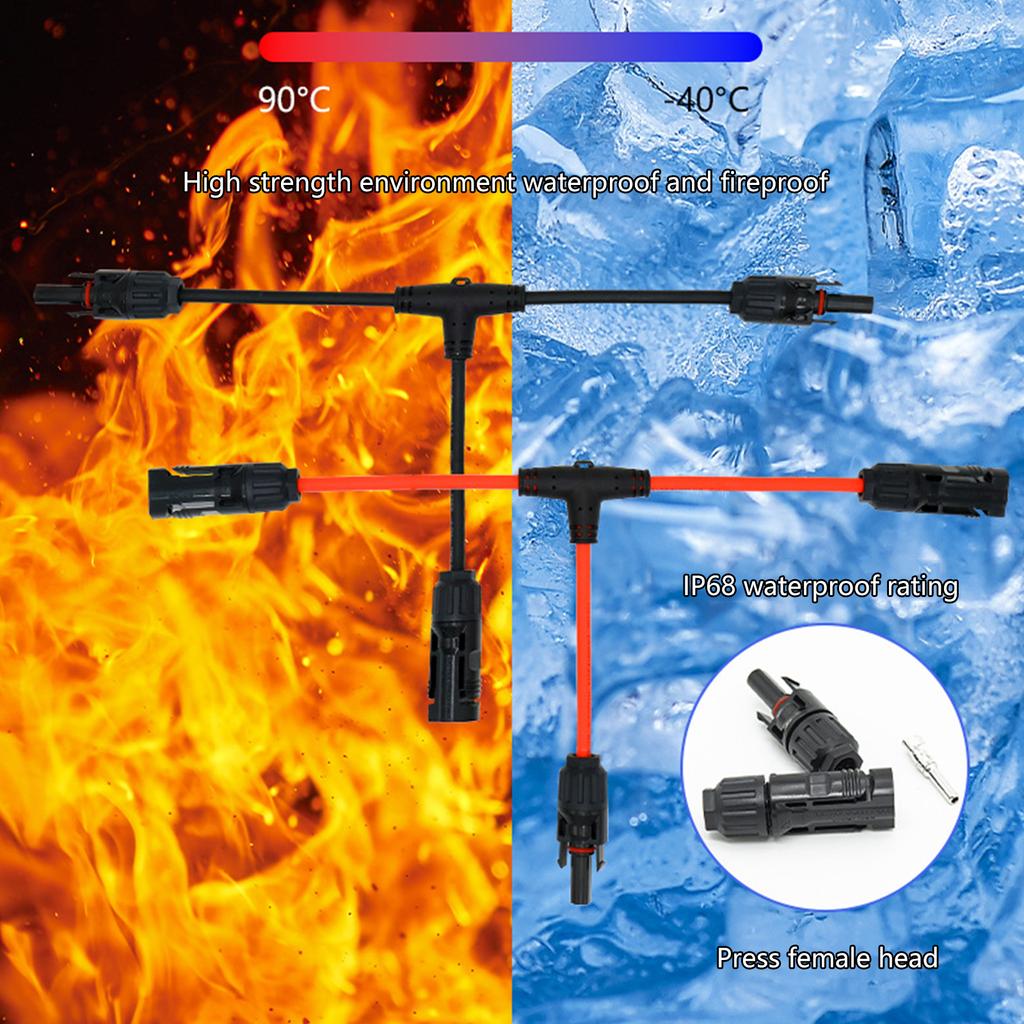 Т-образные солнечные кабельные разъемы 30А 1000 В Адаптеры для параллельного подключения фотоэлектрических панелей Удлинители проводов Т-образный разъем Комплект кабелей