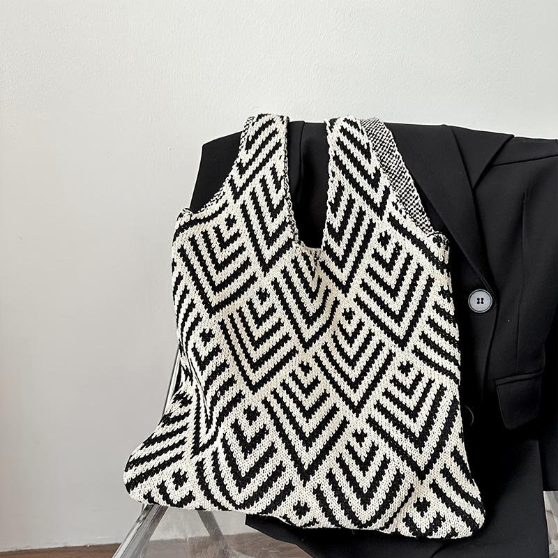 Модная геометрическая контрастная ручная вязаная сумка ручной работы женская минималистичная сумка-узел через плечо летняя пляжная сумка