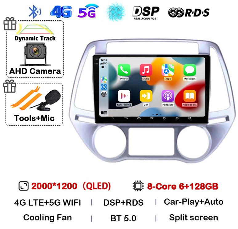 Android 14 Carplay Auto WIFI+4G Автомагнитола Для Hyundai i20 2008 - 2014 Стерео GPS Мультимедиа Видеоплеер 2 Din DVD 360 Камера BT