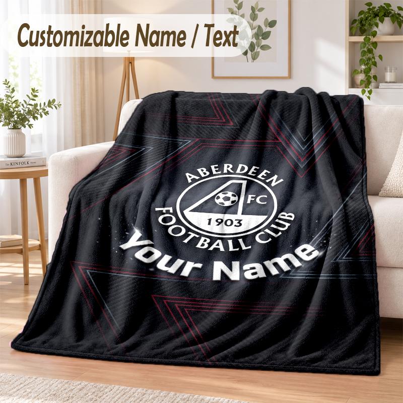 Custom Text Flannel Blanket Aberdeen FC Print Warm Cozy Blanket Home Sofa Bedding