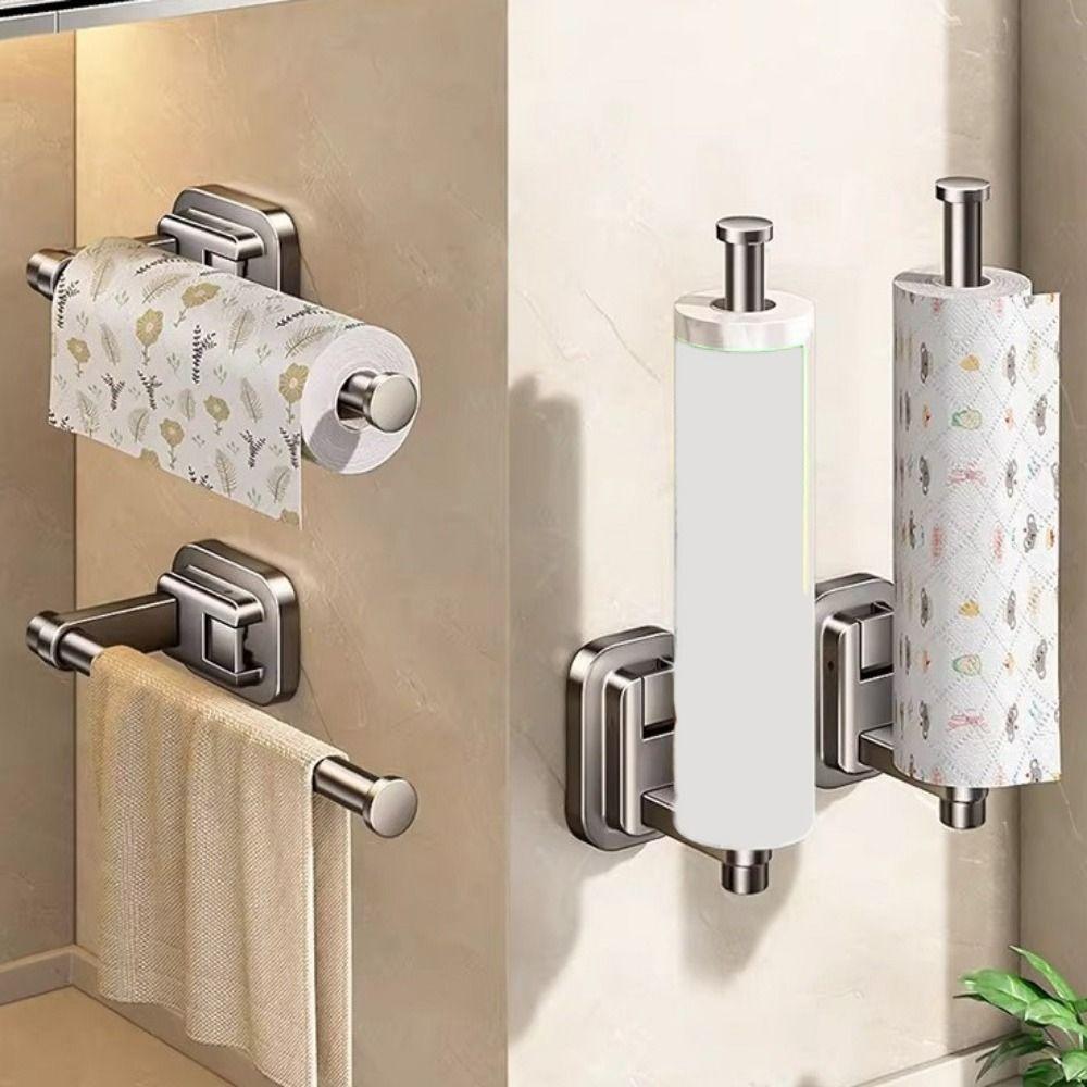 Space Aluminum Suction Cup Paper Towel Holder Easy Install Paper Towel Storage Rack Cabinet