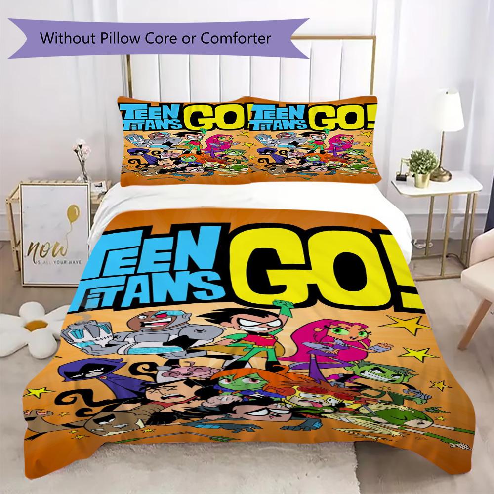 Teen Titans Pattern Bedding,Quilt Set Quilt Cover Pillowcase Home Birthday Gift (1*duvet cover+2*pillowcase,without core)XSJT0917448