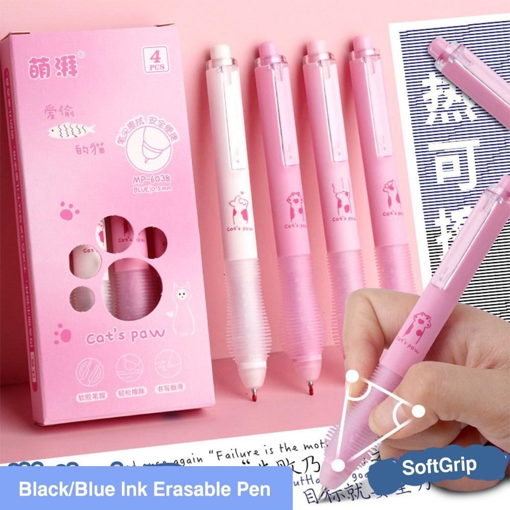 4PCS/Set 0.5mm Blue/Black Ink Erasable Pen Press Type Ballpoint Pen Creative Gel Pen  Student