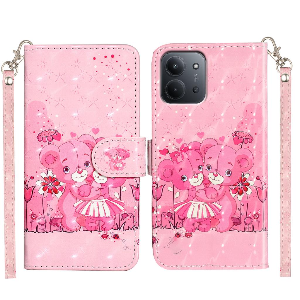 Для Xiaomi Redmi 15C 4G (Глобальный) (171 мм) Чехол-кошелек из кожи с 3D-печатью и ремешком