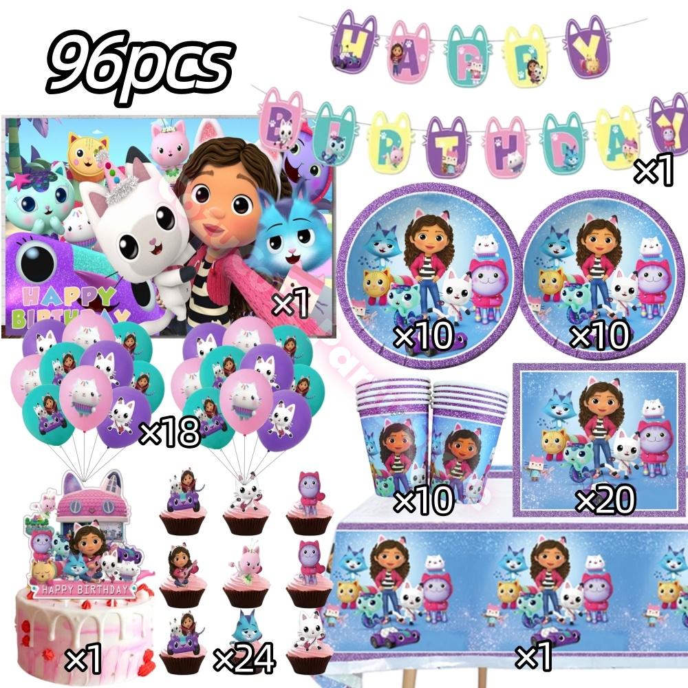 Gabby Dollhouse Birthday Party Decoration Gabby Plates Cups Napkins Cake Topper Balloons For Kids Party Favors Gifts Photo Booth