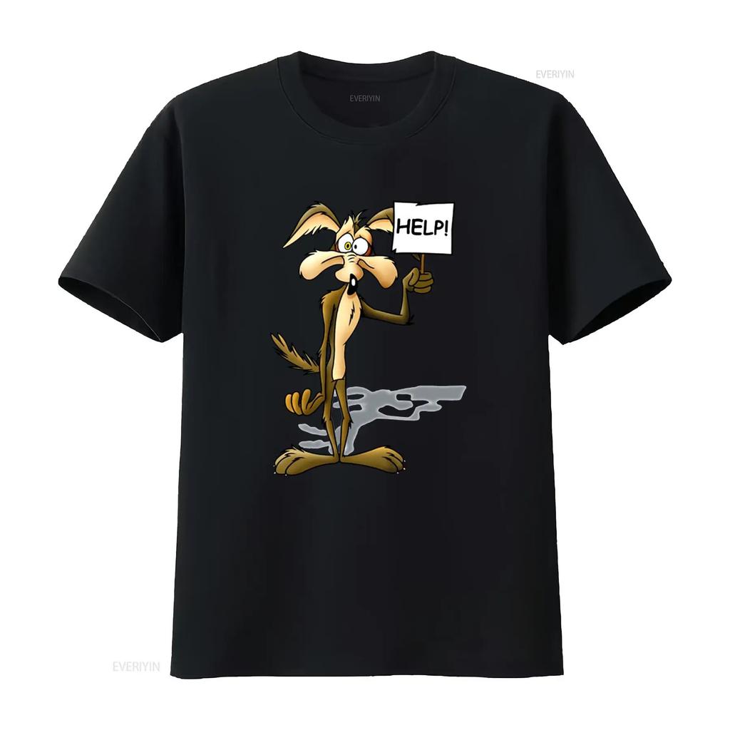 Willy Coyote Road Runner Cartoon Print T Shirt For Soft Cotton Vintage Stretched Versatile Slightly Graphic Streetwear