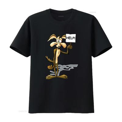 Willy Coyote Road Runner Cartoon Print T Shirt For Soft Cotton Vintage Stretched Versatile Slightly Graphic Streetwear