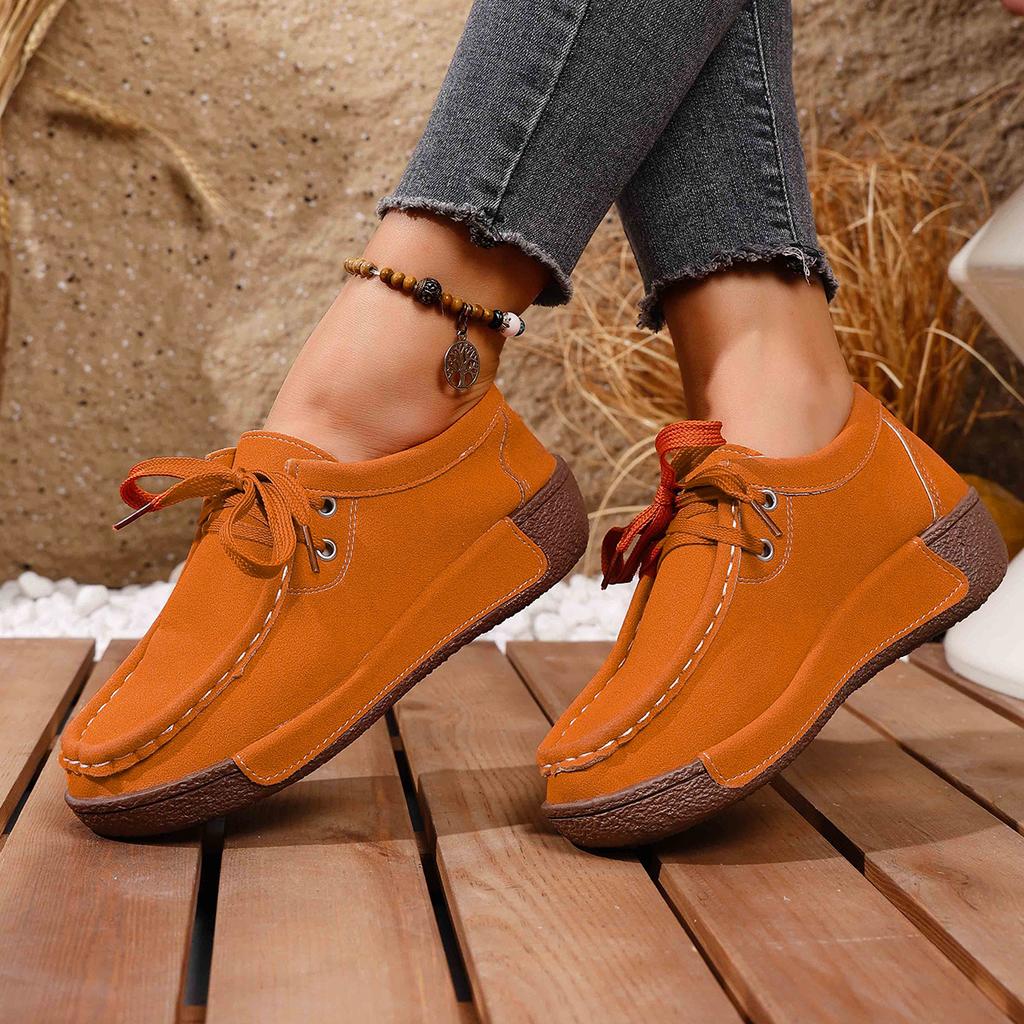 Fashion New Arrival Women Casual Shoes 2025 Suede Leather Flats Sneakers Lace Up Moccasins Ladies Shoes Fashion Loafers Plus Size 36-43