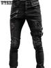 Men's Casual Skinny Biker Jeans, Chic Street Style Medium Stretch Denim Pants