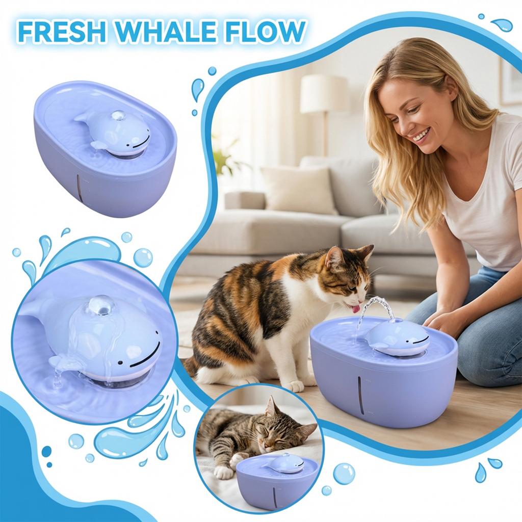 Whale-Shaped Pet Water :Circulating & Filtered Water Dispenser For Cats & Small Pet