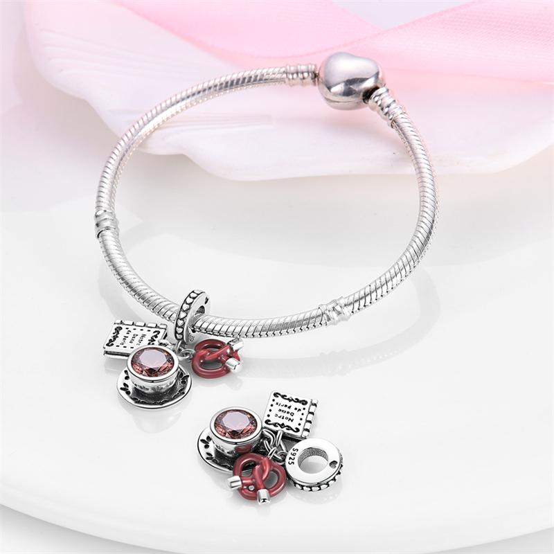 Dessert Afternoon Tea Series 925 Silver Coffee Cake Pizza Fries Sweet Charms Beads 3mm DIY Fine Jewelry Making
