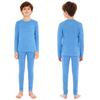 Kids Warm Loungewear Set 2-Piece, Solid Color Thermal Long Sleeve Shirt & Elastic Waist Pants, Sleepwear Winter Underwear